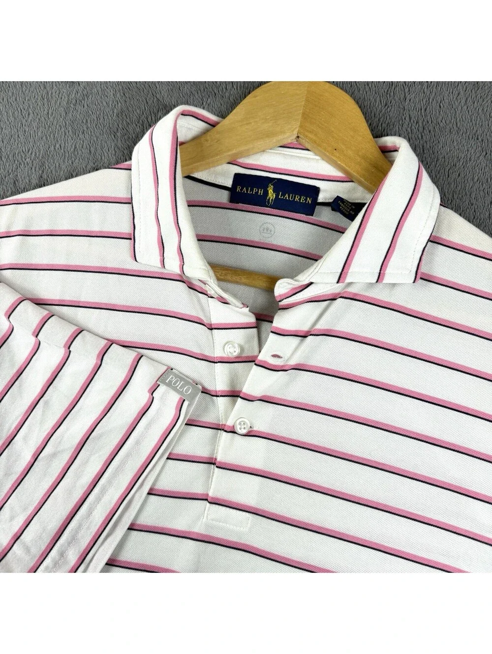 Polo Ralph Lauren Polo Shirt Pro Fit White Pink Striped Golf MenL Clubhouse Prep